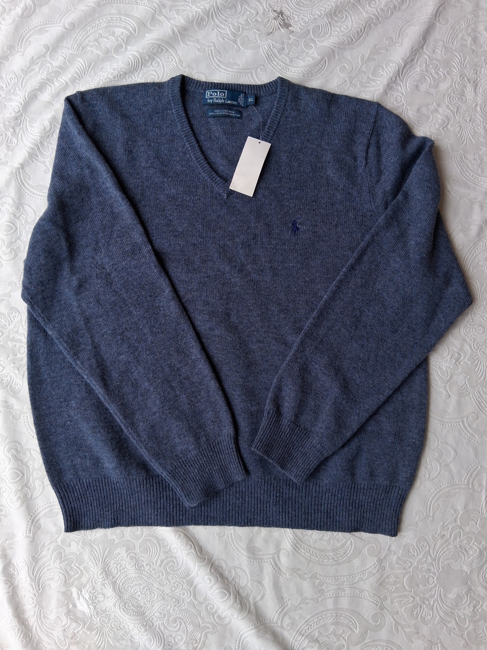 Polo by Ralph Lauren Men's Heather Navy V-Neck Sweater